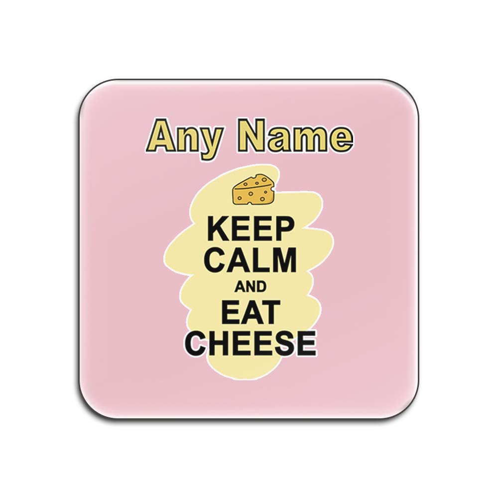 UNIGIFT Personalised Gift - Keep Calm Eat Cheese Square Gloss Coaster (Food Design Colour) Any Name Message Unique Mat Pad - Carry Poster Party Diet Snack Cake Chocolate Chips Fruit Cream Veg Pizza