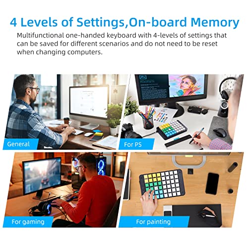 Image of Koolertron One Handed Macro Mechanical Gaming Keyboard, Fully Programmable Mini Keypad, 48-Key Mini USB Macro Keyboard with Blank Keycaps, for Gamers /Cashier /Designers /Video Editors