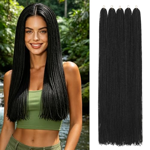 GUOHUI Micro Faux Locs Crochet Hair, 36 Inch 5 Packs Color Natural Black DIY Braids Straight Styles (36',1B)