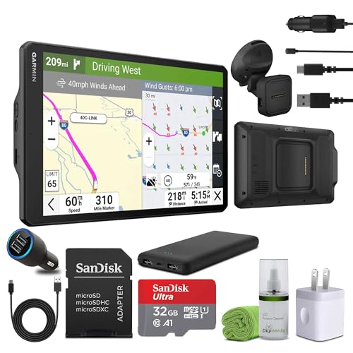 Image of Garmin Dezl OTR1020 GPS Truck Navigator 10 inch Extra-Large Display Touchscreen, Commercial GPS Navigation for Semi-Truck Driver Bundle with 32GB SD Memory Card + LCD Cleaning Kit + More Accessories