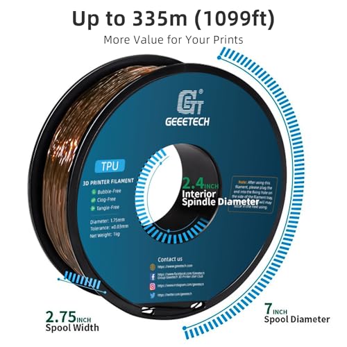 Image of Geeetech TPU Filament 1.75mm, Shore 95A - Flexible 3D Printer Filament with High Elasticity, 1KG (2.2lbs) Spool, Dimensional Accuracy ±0.03mm, Fits Most FDM Printers (Clear Brown)