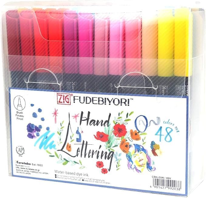 Amazon.com : Kuretake ZIG FUDEBIYORI Brush Pens 48 colors set, AP