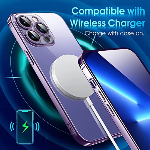 Image of VONZEE Compatible with iPhone 14 Pro Max Case 6.7 inch, Luxury Electroplated Soft Edge Bumper Case, Full Camera Protection & Reinforced Corners Shockproof Case Cover|Transparent|Purple