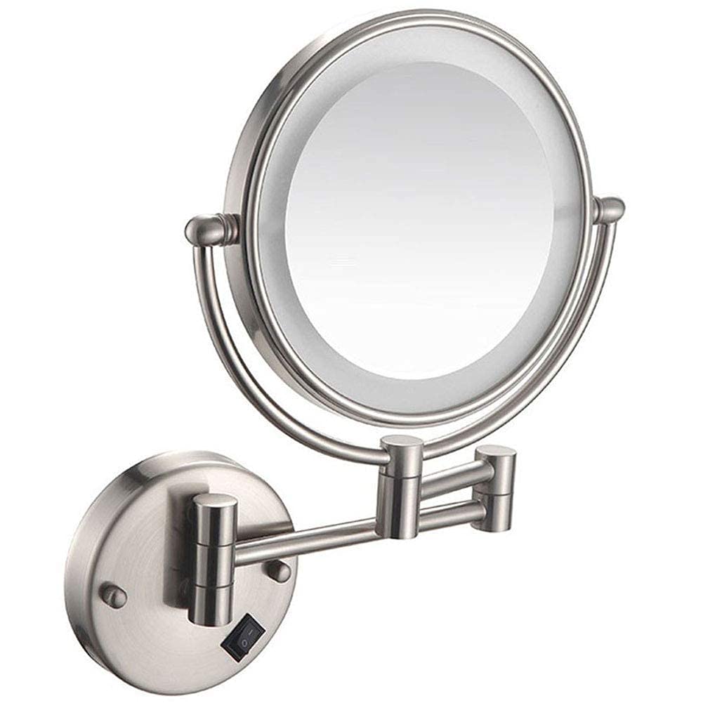 Miroir cosmétique grossissant 5x avec éclairage LED et rotation 360° fluide
