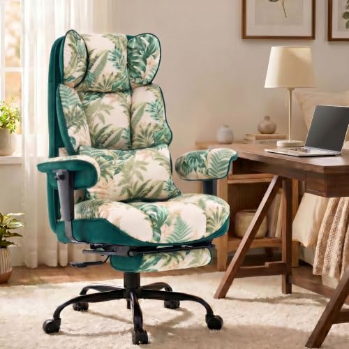 Image of Efomao Watercolor Fabric Executive Office Chair Home Foot Rest, Green