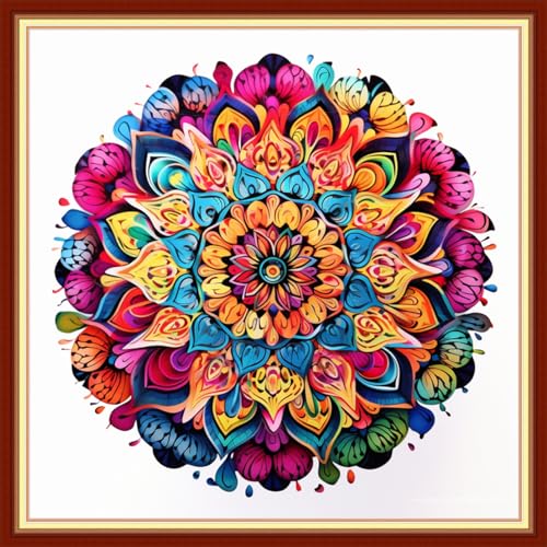 Image of Redxing Stamped Cross Stitch Kits Embroidery kit for Beginners Adults Full Range of Embroidery Patterns Starter Kits DIY Printed Cross Stitch Kits Needlepoint Kits 11CT-Colorful Mandala 18x18 inch