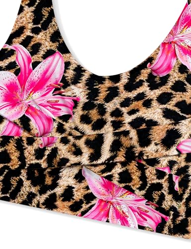 Image of Qaoerde Girls Swimsuit Tropical Print Bikini Set with Ruffle Hem Two Piece Criss Cross Bathing Suits for Girls 7-16 Years