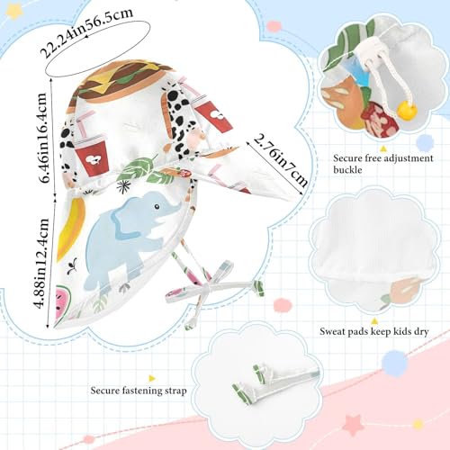 Baby Sun Hat Baby Boys Summer Hat Girl UPF 50+ Protection Adjustable Travel Essentials Junk Food Animals Simple4