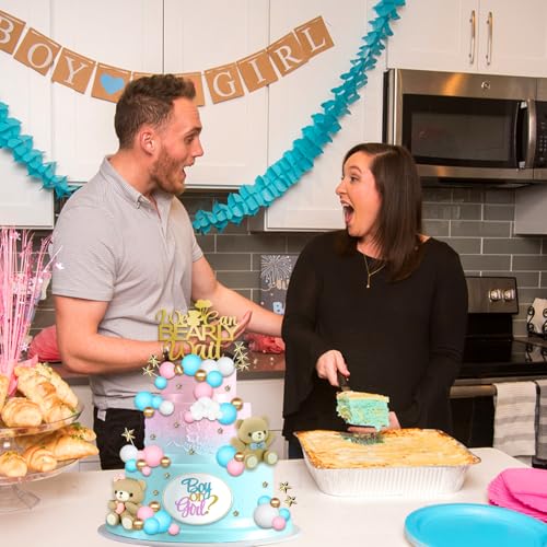 33 Pieces Gender Reveal Cake Toppers, Bear Cake Decorations Includes We Can Bearly Wait Cake Topper, Stars, Pearl Balls, Pink and Blue Bear for Baby Shower He or She Gender Reveal Party Supplies - image 2