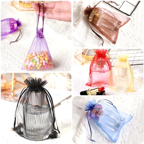 Image of Hopttreely 50pcs Organza Bags, Mixed color 4x4.72(10x12cm) Wedding Party Favor Gift Bag, Satin Drawstring Organza Pouch Jewelry Watch Bags, Mesh Gift Pouches Mini Candy Bags