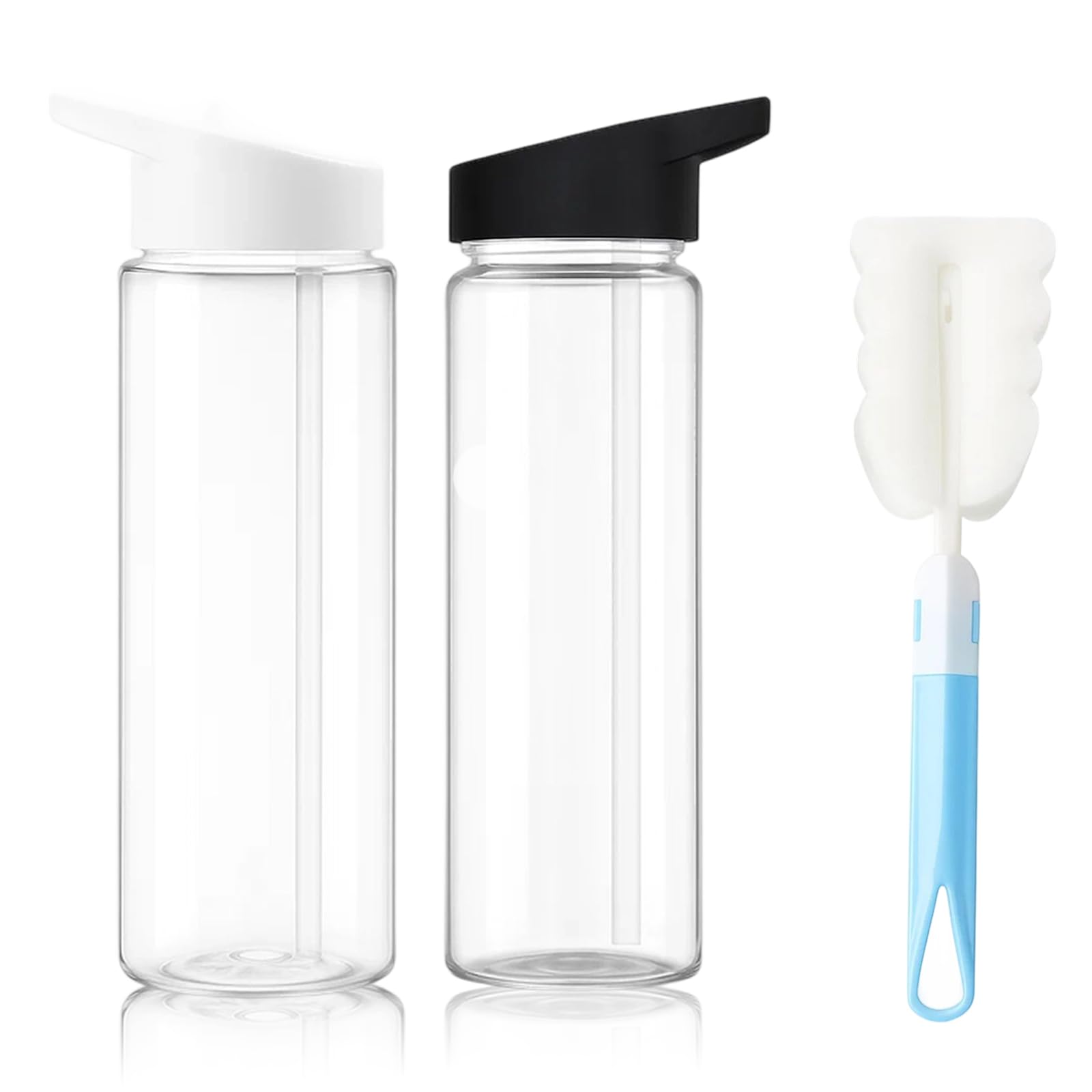 YREYBN 2 Pack Clear Water Bottles for Exams, 750ml Plastic Water Bottles with Straw and Flip-Top Lid, Leakproof Design for Gym, School, Sports, Cycling, Running, Hiking, Yoga, Office