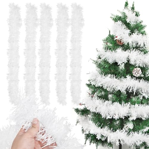 Bluelves Ghirlanda Fiocchi Neve Albero di Natale, 5PCS Festoni Natalizi, 2M Festoni Albero di Natale, Ghirlanda Orpelli Natalizia, Ghirlanda Natalizia Decorazioni Casa Interno Esterni (Bianco)