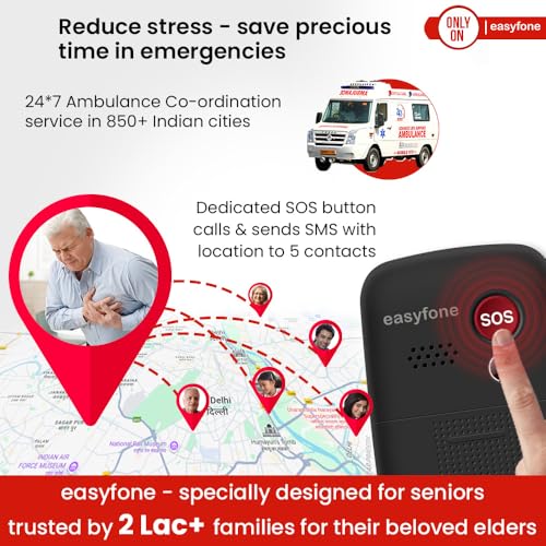 Image of easyfone Marvel+ 2.4 inch Phone for Seniors, Big Keys+Loud Sound, Photo Dial, Dock Charger, Call Recording, SOS & Ambulance Assistance, Fraud Protection-Allow Calls from Known Contacts Only, 2 Yr Warranty