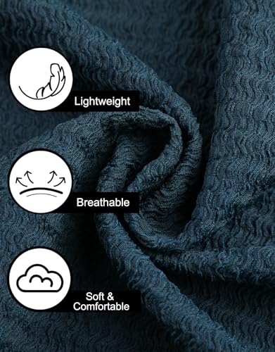 Zetieny Męska koszula z krótkim rękawem na co dzień Henley letnie koszule plażowe Regular Fit, Paw niebieski, XL