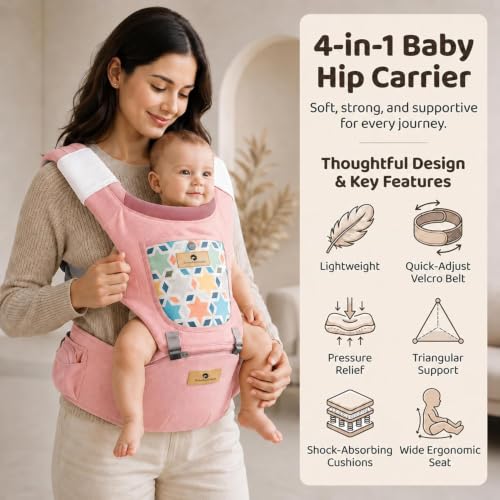 Image of StarAndDaisy Baby Carrier for 0 to 3 Year with Soft Cushioned Hip Seat | Sling Baby Carrier with 2 Storage Pockets | | Soft Cushioned Baby Carry Bag for Newborn to Toddler