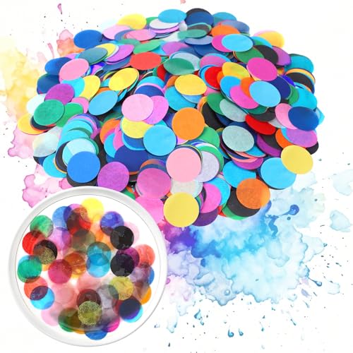 AmazingSpark 7200 Pcs Bleeding Tissue Paper 1 Inch Watercolor Bleeding Paper for Art Wet Strength Tissue for DIY Projects Scrapbooking Greeting Cards, 20 Assorted Colors(Round)