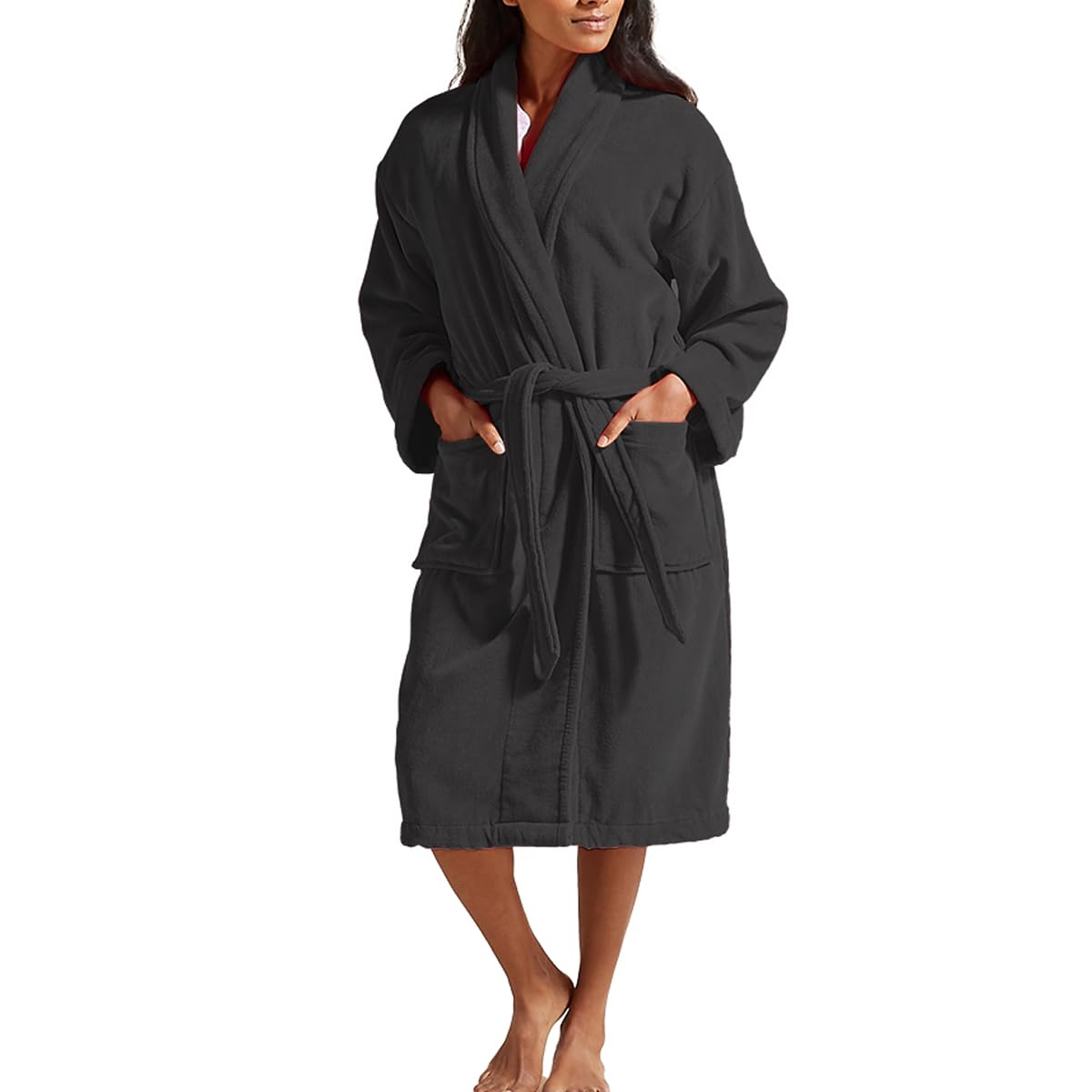 CHRISTY Women's 'Supreme Velour' 100% Sheared Cotton Bath Robe in Dark Grey | Size: Medium