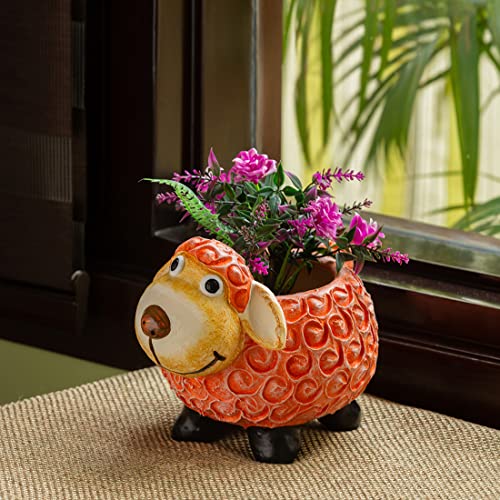 Image of ExclusiveLane 'Cheerful Sheep' Handmade & Handpainted Terracotta Planters for Living Room & Garden Decoration Items Outdoor (8 Inches)