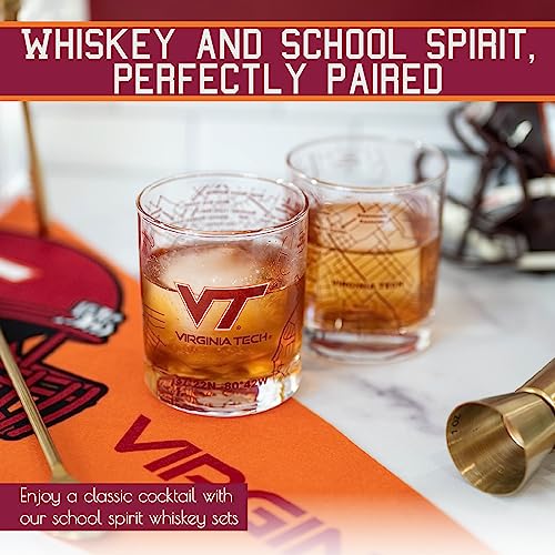 Image of Greenline Goods - Virginia Tech University Hokies College Whiskey Glasses (Set of 2), 10 oz - Full-Color Logo + Campus Map