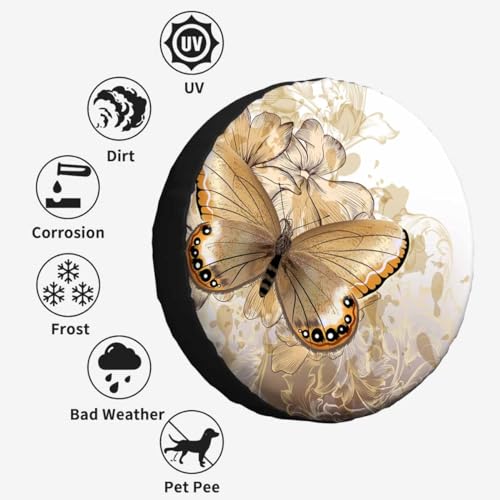 Image of Big Butterfly Spare Tire Cover for RV Trailer Beautiful and Water Butterfly Dancing in The Flowers Wheel Protectors Weatherproof Polyester Tire Case for All Cars SUV Camper Travel 15 inch