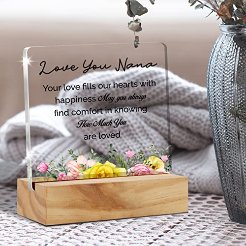 Grandma Gift Nana Gifts, Love You Nana Your Love Fills Our Hearts Desk Decor Grandmother Square Acrylic Desk Plaque Sign With Wood Stand Home Desk Sign Keepsake Present #TOP3