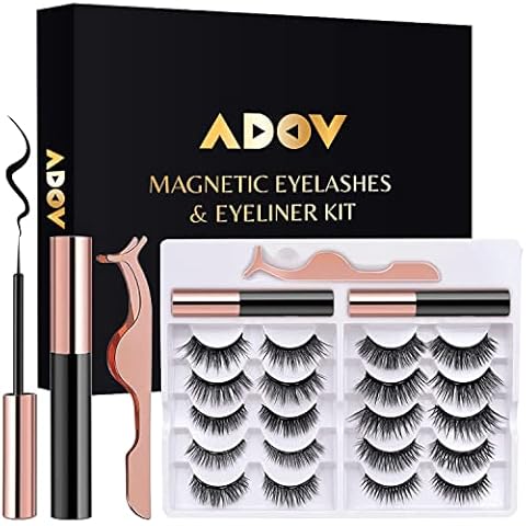 ADOV 10 Paar magnetische Wimpern und 2 Röhren magnetisches Eyeliner-Set, 3D-natürlicher Look, wasserdicht, wiederverwendbar, Wimpern, kein Kleber erforderlich, einfach zu tragen, langlebig Cover