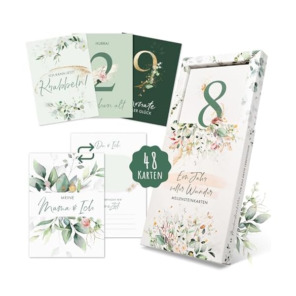 EULENTALER® 48 Meilensteinkarten Baby I Boho Stil I Von Pädagogen & Eltern gestaltet I Meilenstein Karten als Geschenk zur Geburt & Babyparty für Jungen & Mädchen