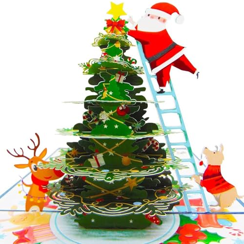 MisFun Christmas Cards, cartão de natal 3D com envelope, Pop Up árvore de Natal cartões de felicitações, divertidos cartões de Natal para o Natal, para felicitar a família amigos professores
