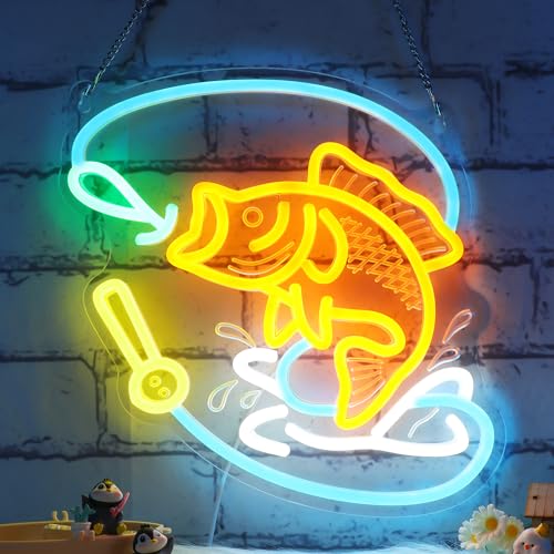 Image of Ammonite Fishing Neon Sign, LED Neon Lights for Room Wall Table Decor Art, Home Party Birthday Holiday Gift for Fishing Lovers Kids Teens Adults