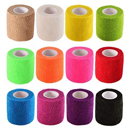Alytimes Set of 12 Adhesive Bandage Wrap Stretch Self-Adherent Tape for Sports, Wrist, Ankle, 5 Yards Each (12 Colors)