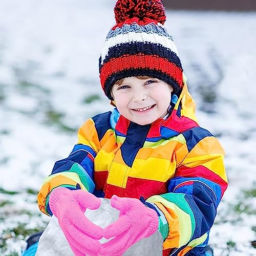 Image of 6 Pairs Kids Gloves Winter Toddler Gloves Full Fingers Knit Gloves Children Stretchy Warm Gloves Bulk for Girls Boys