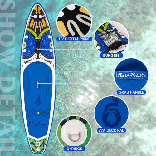 Image of FEATH-R-LITE Inflatable Paddle Board Stand Up Paddleboards for Adults SUP with Premium Accessories Pump, Adjustable Paddle, Leash, Three Fins, Backpack