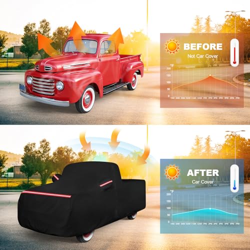 Image of QUNSUNUS F100 Truck Cover 1948-1983 and F150 1980-2003 Regular Cab Short&Standard Bed, Waterproof F100 Car Cover with Elastic Edge, All Weather F150 Cover with Straps and Zipper