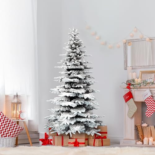 7.5-Ft. Flocked Mountain Pine Artificial Christmas Tree for Home Decoration by Fraser Hill Farm