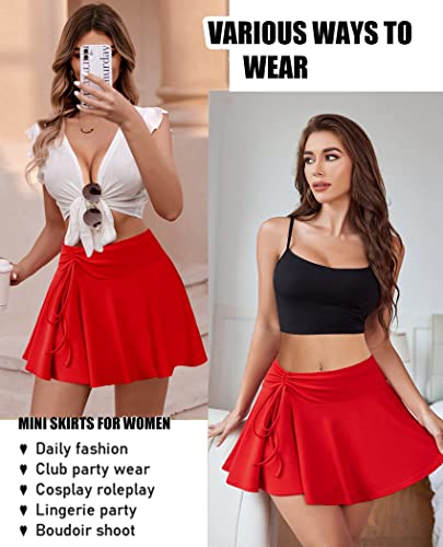 Avidlove Women's Pleated Skater Skirt Basic Casual High Waisted Ruffles Flared Mini Lingerie Skirts(Red,S) #TOP3