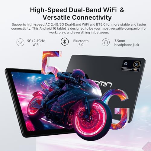 Image of Android 16 Tablet 2026 10 Inch Tablet Octa-Core Processor AI Gemini 12GB RAM + 64GB ROM + 1TB Expand,7000mAh Battery,5GWiFi,8+13MP Camera 2in1 Tablets with Keyboard,Case,Mouse,Stylus