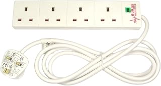 Invero® 4 Way Gang Power Mains Extension Lead Cable 2M Metre British Approved 13A Amps - Surge Protected