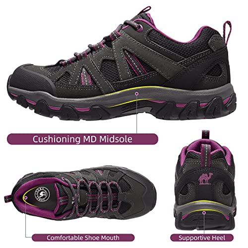Camelsports Women's Hiking Shoes Breathable Trail Running Shoes Non-Slip Lightweight Outdoor Sneakers For Trekking Walking Dark Grey/Dark Pink #TOP2