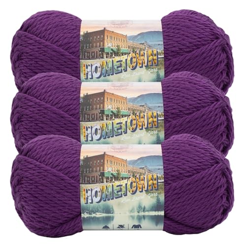 Image of Lion Brand Yarn Hometown Yarn, Super-Bulky Yarn for Knitting, Crocheting, and Crafting, 3 Pack, Portland Wine | Super Bulky Acrylic Fiber for Warm Crochet Blankets, Knit Winter Hats, Chunky Cardigans, Soft Scarves, Weaving
