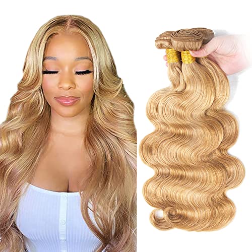 Blonde Bundles P27/613 Body Wave Human Hair Bundles 18 20 22 inches 8A Brazilian Remy Hair 613 Highlight and 27 Blonde Bundles Mixed Length 3 Bundles Double Weft Hair Weave Extensions