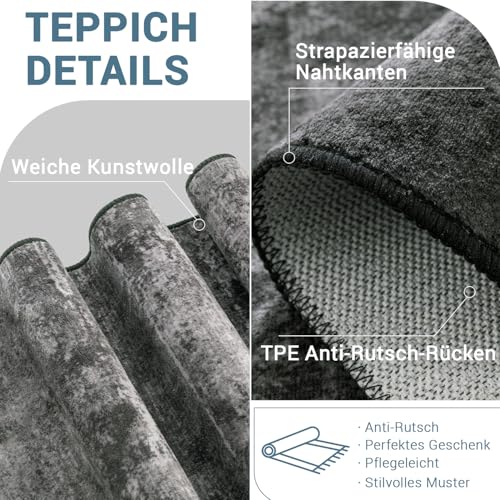 DEITAS Waschbarer Abstrakte Teppich 120x170cm, Ultraweicher Kurzfloriger Teppich für Wohnzimmer, Schlafzimmer und Küche Kunstwolle Teppiche(Schwarz)