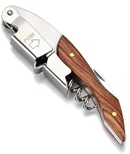 Wine Opener, Corkscrew Sommelier Knife, Stainless Steel Bottle Opener, Professional, Wooden Handle, Multifunctional for Waiters & Bartenders, Lightweight, Portable, Easy to Use