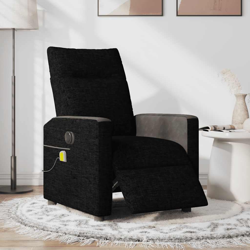 Massagesessel elektrisch schwarz Stoffbezug mit 6-Punkt-Vibrationsmassage und Elektromotor, Relaxsessel mit Verstellbarer Rückenlehne und Fußstütze