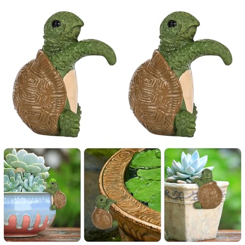 YYTECH 2 Stück Teichdeko Miniteich Schildkröte Deko Statue, Schildkröte Deko Gartenfiguren, Blumentopf Hänger Figuren, Kunstharz Kleine Schildkröten Figuren Gartenfiguren Ornament Deko Garten Tiere