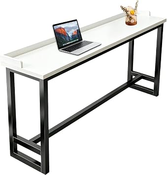 Industrial Rectangular Counter Height Table Farmhouse Bar Height Tables Narrow bar counters with Guardrail Extra Long Bars Height Table,Bwhite,L110W12H41