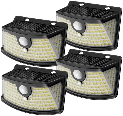 Aootek New Solar Lights 120 LEDs with Lights Reflector,270° Wide Angle, IP65 Waterproof, Easy-to-Install Security Lights for Front Door, Yard, Garage, Deck (4 Pack)