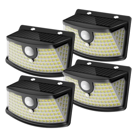 Aootek New Solar Lights 120 LEDs with Lights Reflector,270° Wide Angle, IP65 Waterproof, Easy-to-Install Security Lights for Front Door, Yard, Garage, Deck (4 Pack)