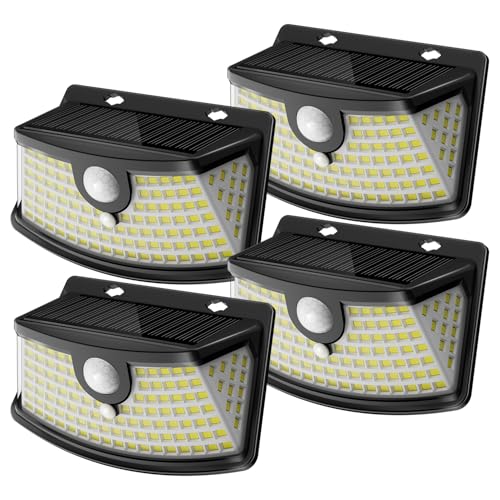 Aootek New Solar Motion Sensor Lights 120 LEDs with Lights Reflector,270° Wide Angle, IP65 Waterproof, Step Lights for Front Door, Yard, Garage, Deck (Black, Daylight White, 4-Pack) by Aootek - Used condition - US$17.09