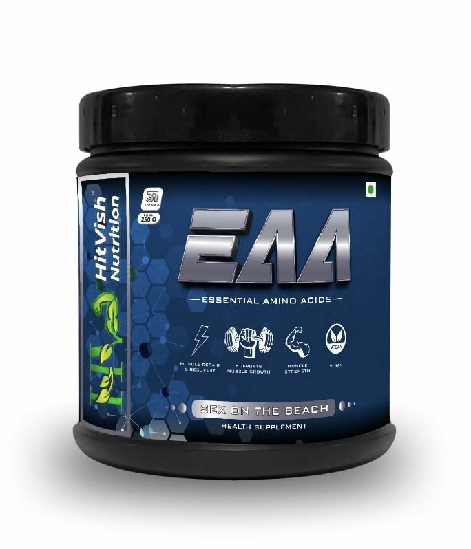 HitVish Nutrition - EAA - 250gm,31 Servings, 9 EAA | Strength | Mental Focus | Energy | Powerful Pumps | BCAA Blend Vitamins & Minerals, Flavor - SEX ON THE BEACH 250 gm