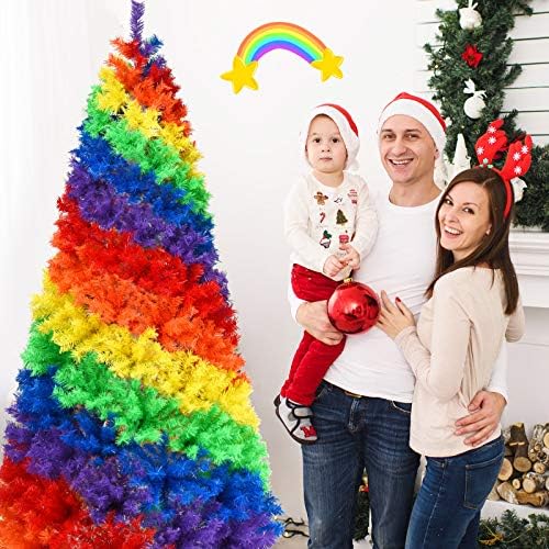 GYMAX 7FT Christmas Tree, Creative Rainbow Artificial Pine Tree with 1213 Branch Needles and Metal Stand, Xmas Full Tree for Home, Shop Window & Store
